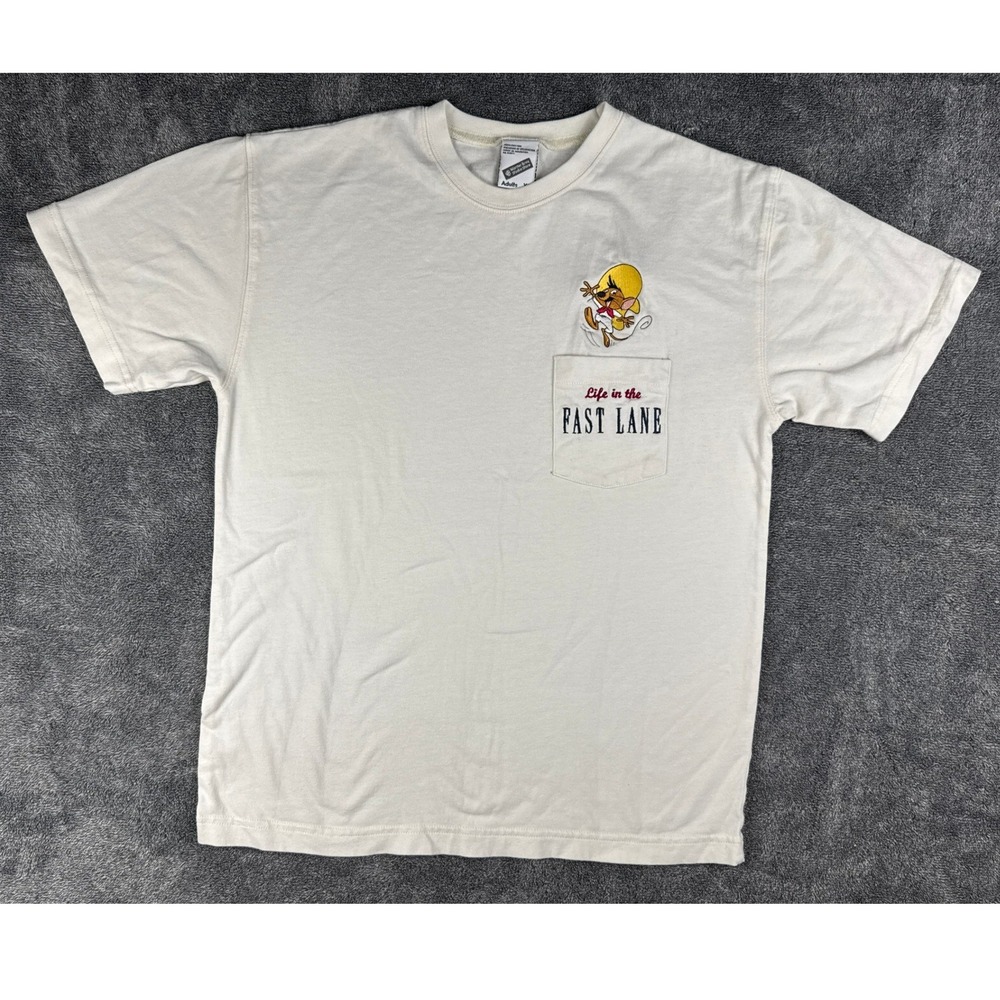 Vintage 1998 Warner Bros Speedy Gonzales Pocket T-Shirt Men XS Cream Looney Tune
